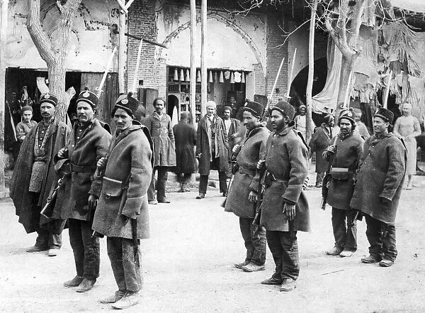 Soldiers parade through the streets of Teheran, Iran. April 1916
