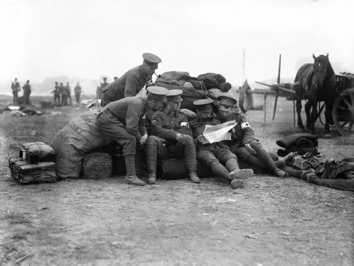 Framed Print : Soldiers of the Royal Army Medical Corps seen here behind the front line in Northern