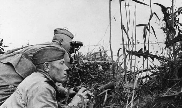 Soldiers of the Soviet Red Army destroy a German strong point during their offensive