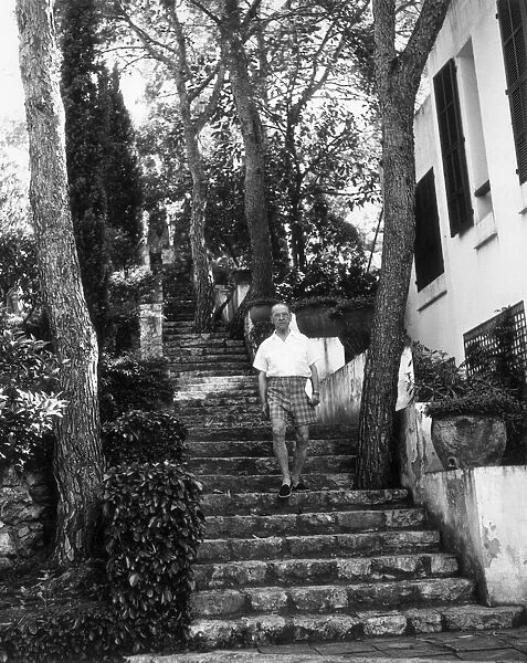 Somerset Maugham at Villa Mauresque, Cap Ferrat. Seen here walking in his gardens
