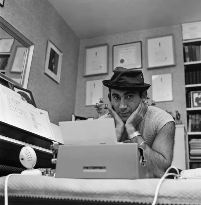 Framed Print : Songwriter and composer Lionel Bart in his flat in South Kensington