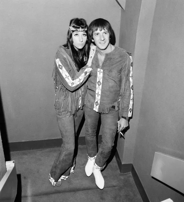 Framed Print : Sonny Bono & Cher, American music duo, pictured at the Royal Garden Hotel, London Framed Print : Sonny Bono & Cher, American music duo, pictured at the Royal Garden Hotel, London