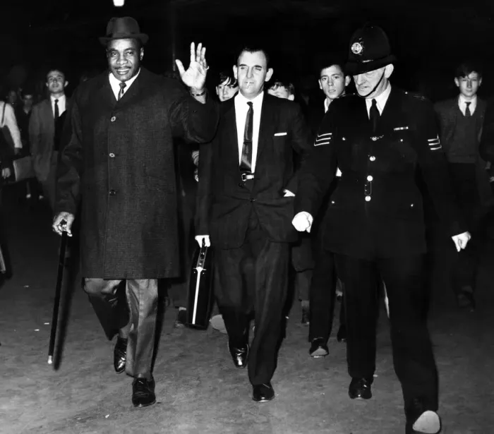 Framed Print : Sonny Liston at Newcastle Central Station with Mr Leslie Roberts Framed Print : Sonny Liston at Newcastle Central Station with Mr Leslie Roberts