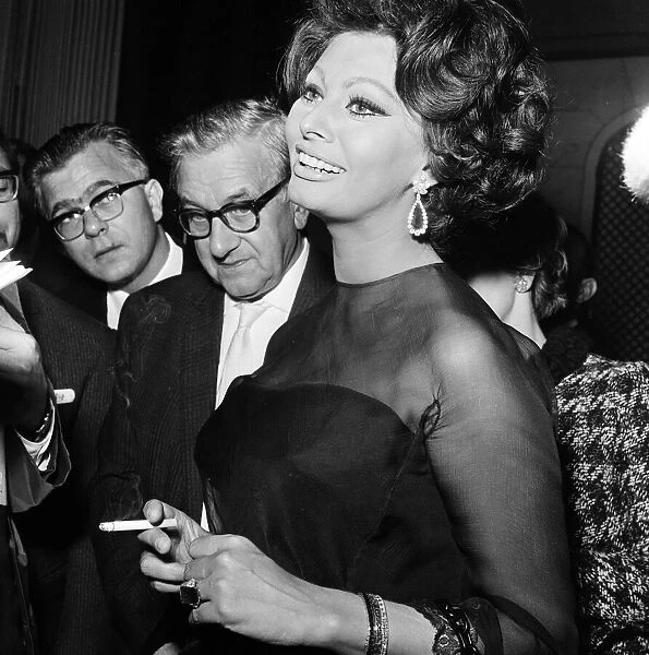 Sophia Loren at a press conference at the Savoy Hotel, London