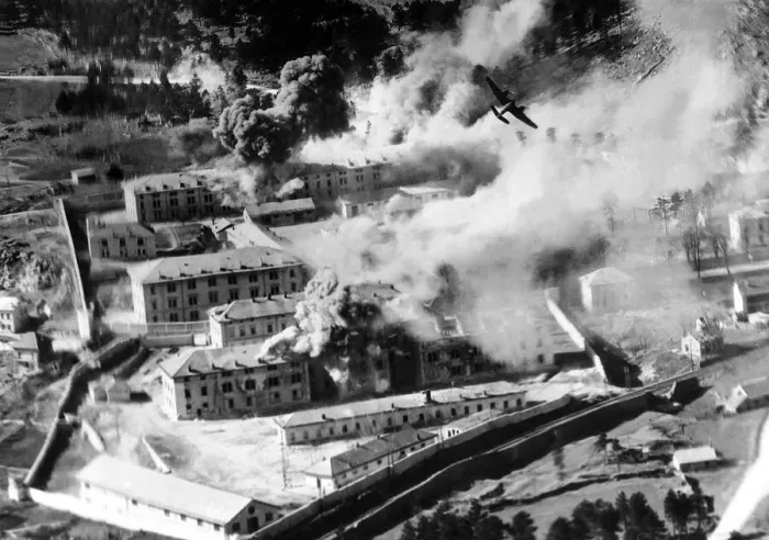 Framed Print : South African Beaufighters attack enemy barracks 25 miles east of Triest in Framed Print : South African Beaufighters attack enemy barracks 25 miles east of Triest in