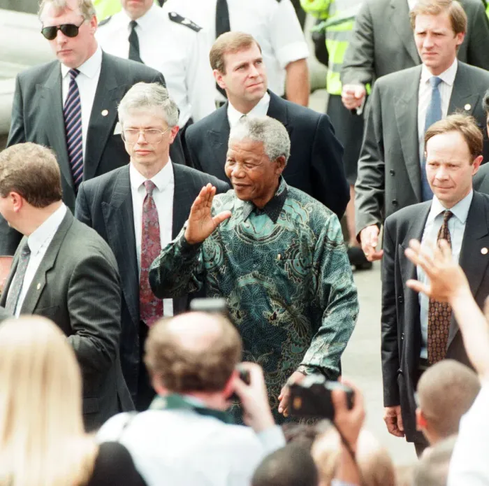 Framed Print : South African President Nelson Mandela and Prince Andrew the Duke of York seen here