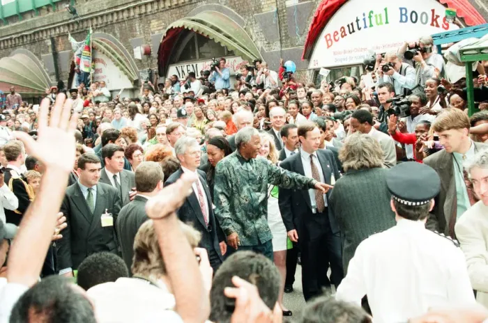 Framed Print : South African President Nelson Mandela seen here visiting Brixton Market with Prince Framed Print : South African President Nelson Mandela seen here visiting Brixton Market with Prince