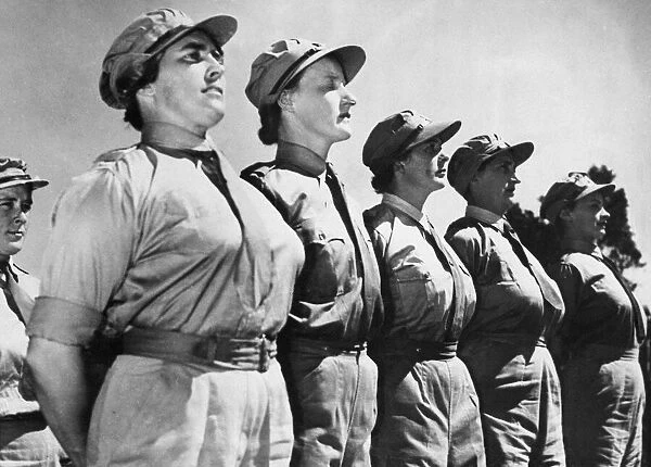South African women artillery specialists on parade at a coastal battery