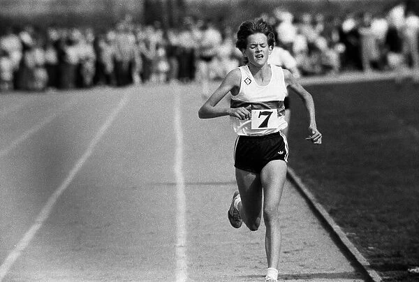 South African wonder girl Zola Budd seen winning the 3000 metre race at Central Park in