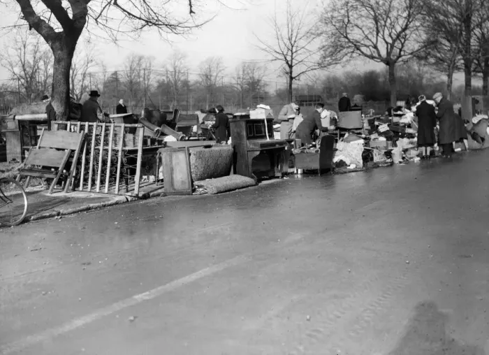 Framed Print : A south coast town raided during the Second World War. Furniture on the roadside Framed Print : A south coast town raided during the Second World War. Furniture on the roadside
