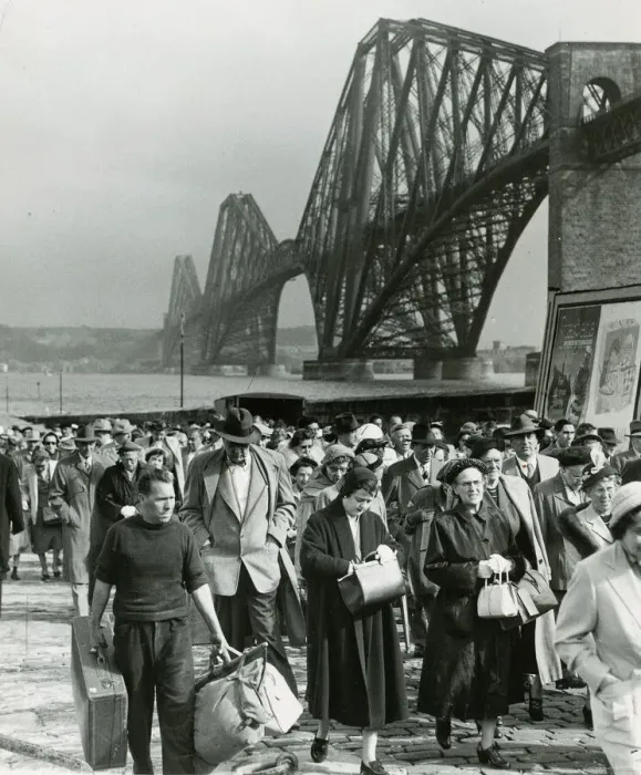 Framed Print : South Queensferry April 1957 Tourists come ashore from cruise ship Caronia with