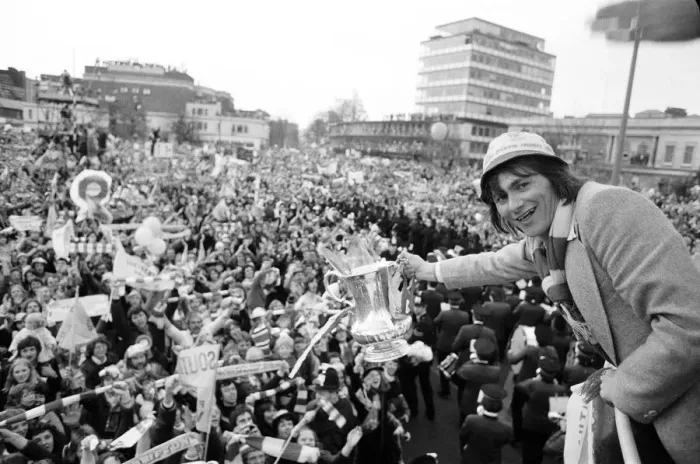 Framed Print : Southampton FC, FA Cup Winners 1976. Players celebrate win with fans during parade Framed Print : Southampton FC, FA Cup Winners 1976. Players celebrate win with fans during parade