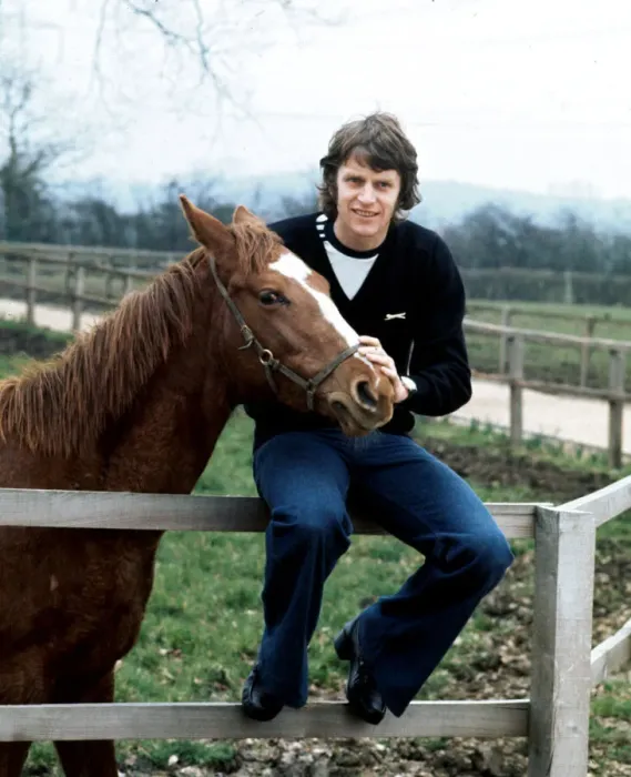 Framed Print : Southampton footballer Mick Channon pictured with one of his racehorses at his farm