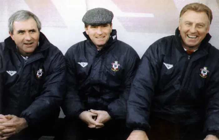 Framed Print : Southampton Manager Alan Ball in the dugout with assistants January 1994 Framed Print : Southampton Manager Alan Ball in the dugout with assistants January 1994