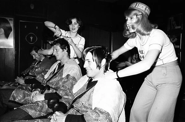 Southampton Players have their hair cut ahead of FA Cup final, 26th April 1976