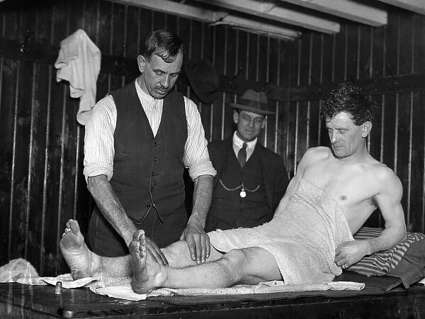 Southend F. C training for cup tie. 29th January 1921. Jack Campbell massaging J