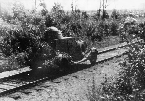 A Soviet Red Army armoured trolly setting out on a reconnaissance during the battle