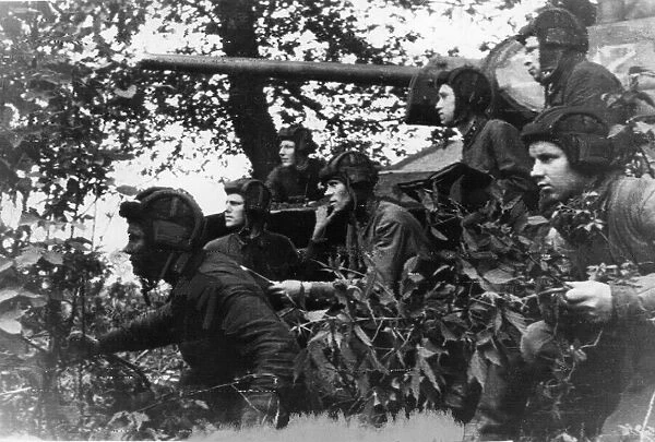 A Soviet Red Army commander giving instruction to his men during the battle against