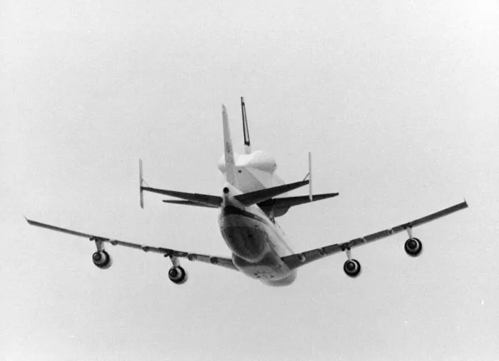 Framed Print : Space Shuttle Enterprise, piggy back on a NASA 747 Jumbo Jet