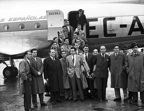Spanish football team Real Madrid on their arrival at London Airport. 22nd April 1957