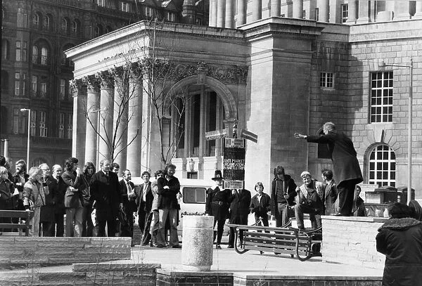 Speakers corner at St Peters Square in Central Manchester. 15th April 1977