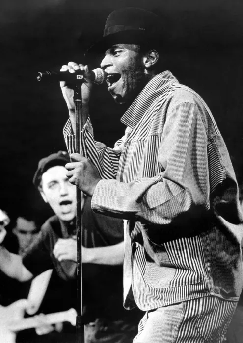 Framed Print : Special Beat singer Rankin Roger(striped shirt) on stage at the Tic Toc club in Coventry Framed Print : Special Beat singer Rankin Roger(striped shirt) on stage at the Tic Toc club in Coventry