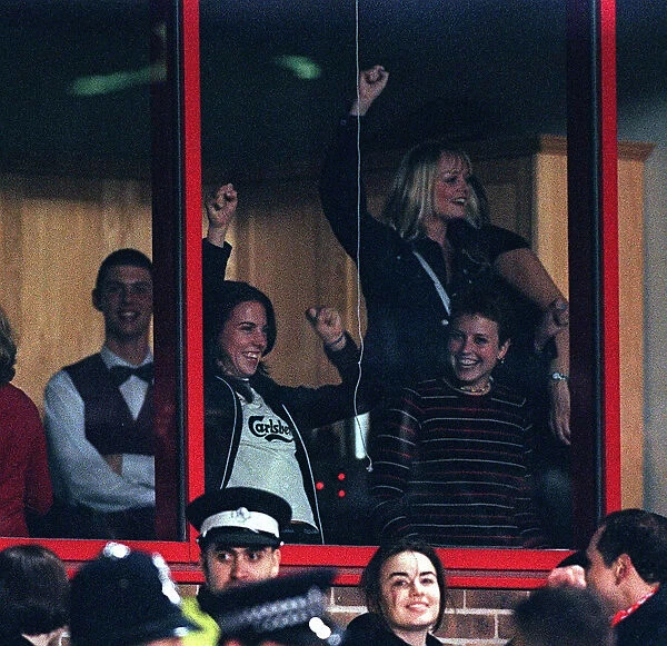SPICE GIRLS CELEBRATE LIVERPOOLS WINNING GOAL AGAINST ARSENAL ON 24TH OF MARCH