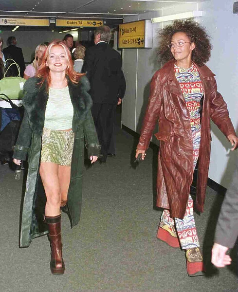 Spice Girls Geri Halliwell and Mel B leave Heathrow Airport for Manchester