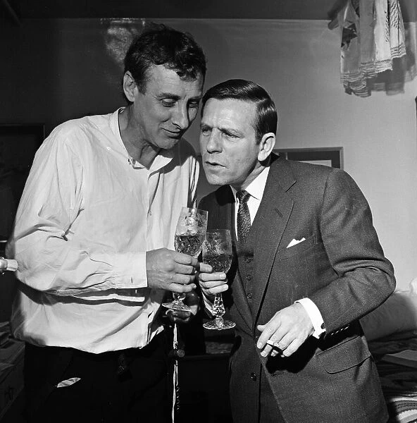 Spike Milligan in his dressing room with Norman Wisdom during a performance of '