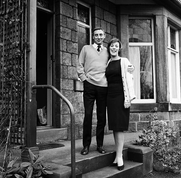 Spike Milligan with his fiancee, Miss Pat Ridgeway at her home in Leathley Road, Menston
