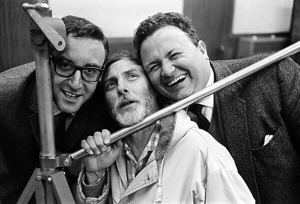 Spike Milligan with Harry Seacombe and Peter Sellers rehearsing for the Goons radio show