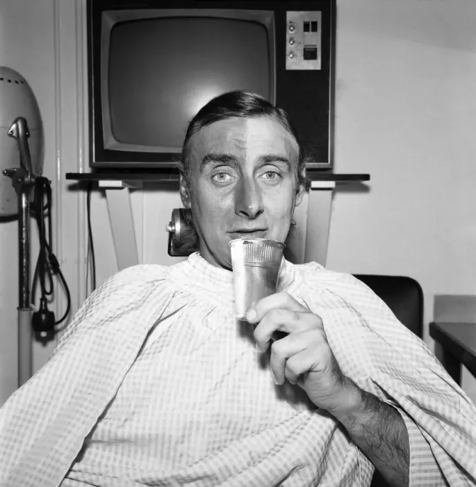 Framed Print : Spike Milligan making up for his part in his new TV series as a Pakistani