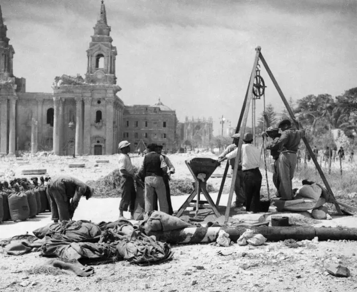 Framed Print : In spite of almost constant air raid,s grain stores on the island of Malta have suffered