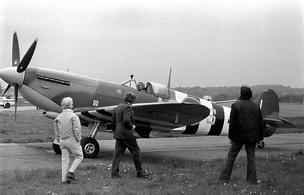 A Spitfire Mark 9 on the runway at Biggin Hill during the airshow. May 1975