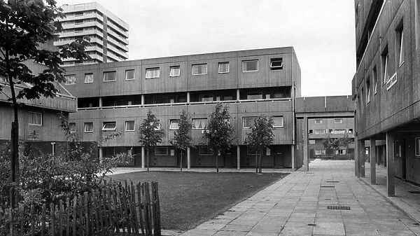 Spon End flats, in surroundings softened by lawns and trees. 5th June 1974