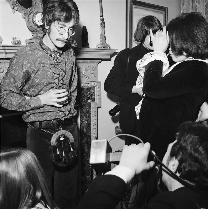 Framed Print : A sporran-wearing John Lennon at the press launch of the latest Beatles album Sgt Framed Print : A sporran-wearing John Lennon at the press launch of the latest Beatles album Sgt