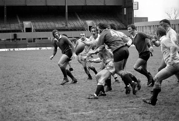 Sport  /  Action: England Rugby trials. January 1977 77-00005-012