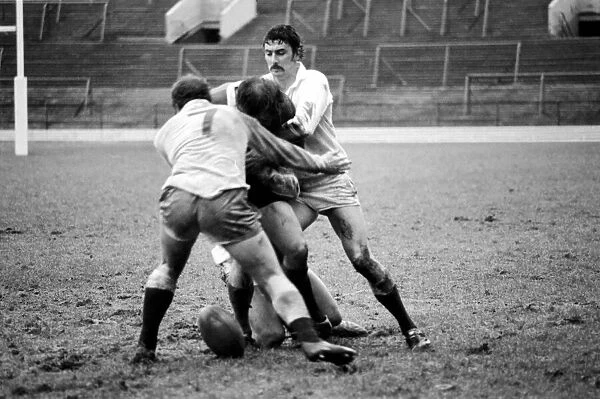 Sport  /  Action: England Rugby trials. January 1977 77-00005-014
