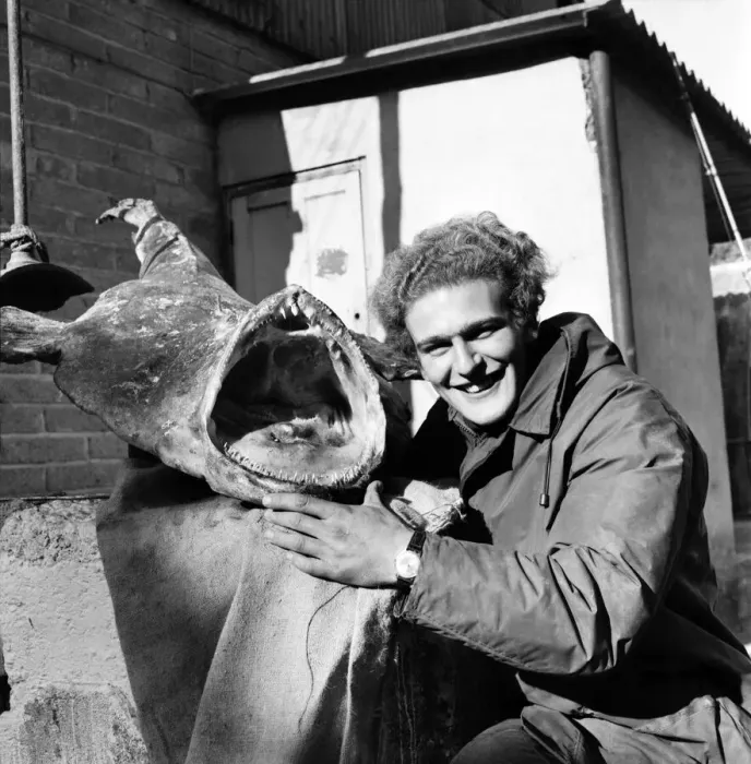 Framed Print : Sport: Fishing: Turkey farmer Tim Clark (22) pictured with the 58lb 50z Angler fish that