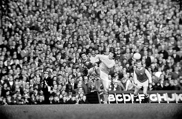 Sport Football. Arsenal vs. Manchester City. Heading Dual between Bob McNab (Left