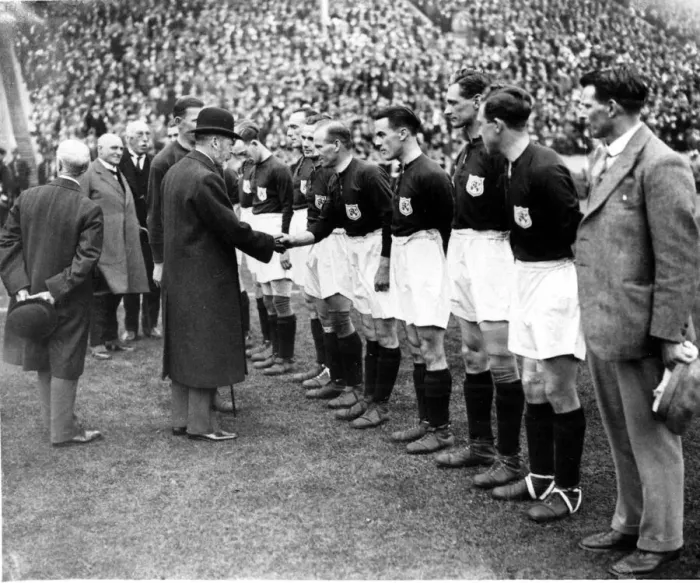 Framed Print : Sport - Football - FA Cup Final - 1927 - Cardiff City v Arsenal - King George V is Framed Print : Sport - Football - FA Cup Final - 1927 - Cardiff City v Arsenal - King George V is