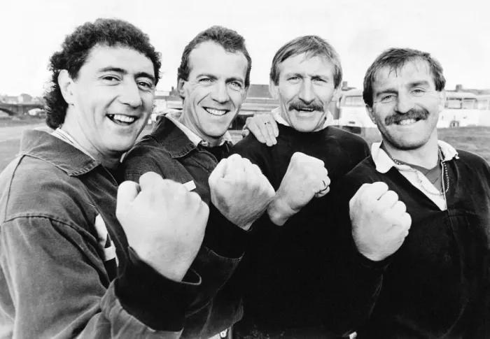 Framed Print : Sport - Football - Swansea City - Swansea players in battling mood, left to right