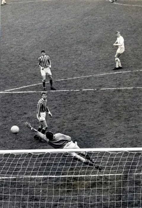 Framed Print : Sport - Football - Swansea Town - Swansea centre forward John Roberts watches his shot