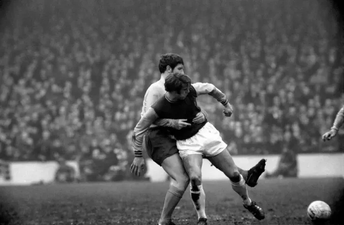 Framed Print : Sport: Football: West Ham 0. v. Everton 1. Hang on - Labone pulls Hurst away from Framed Print : Sport: Football: West Ham 0. v. Everton 1. Hang on - Labone pulls Hurst away from