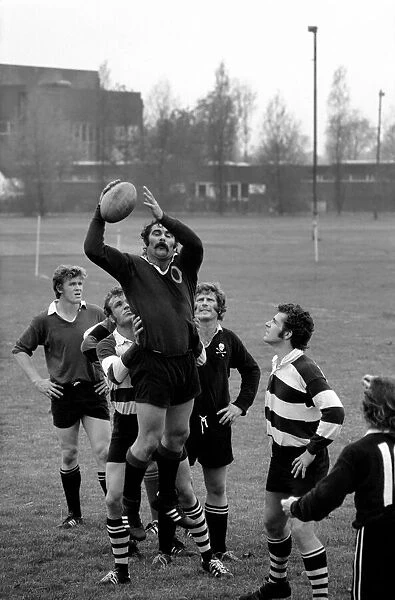 Sport: Rugby: All Blacks training. All Black Keith Murdoch jumps to it