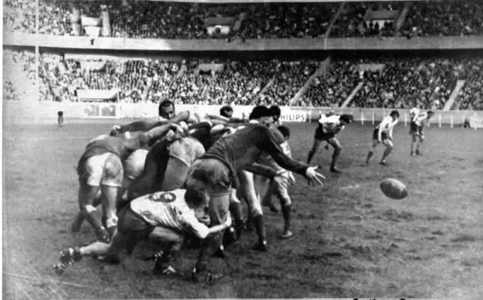 Framed Print : Sport - Rugby - France v Wales - 18th January 1975 - Mervyn Davies clears the ball as