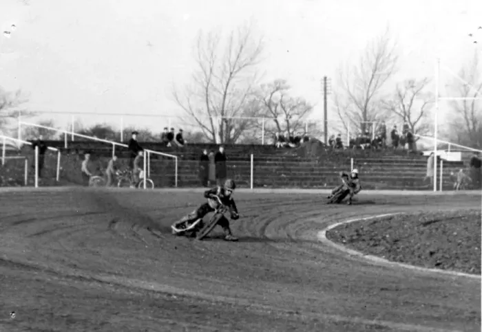 Framed Print : Sport - Speedway - Cardiff - Crack riders of the speedway scorch the cinders at a try-out