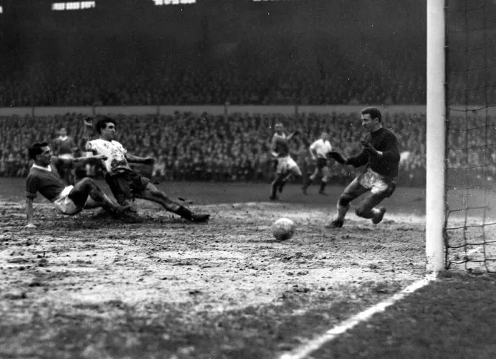 Framed Print : Spurs versus Manchester United-Bobby Smith scoring his second for spurs Framed Print : Spurs versus Manchester United-Bobby Smith scoring his second for spurs