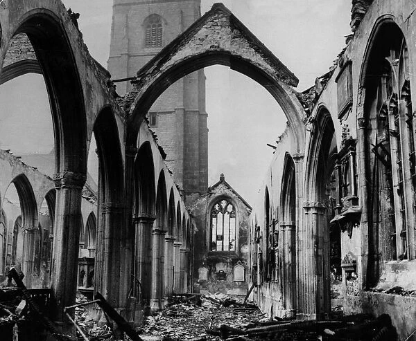St Andrews Church, Plymouth following an air raid attack. March 1941