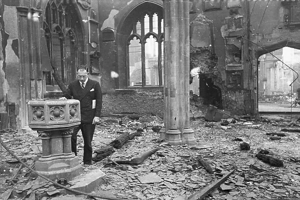 St Giles-without-Cripplegate, Fore Street, London, gutted after a German bomb is dropped